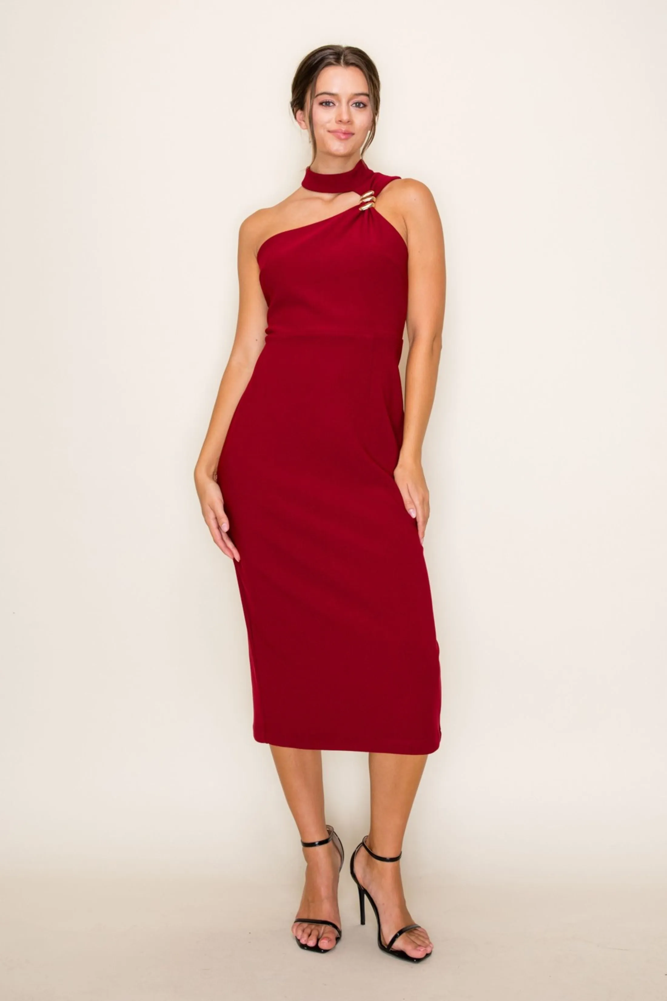 Bri Gold Halter Midi Dress sold by fab'rik