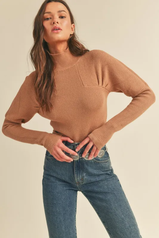 Raya Mock Neck Sweater Top sold by fab'rik
