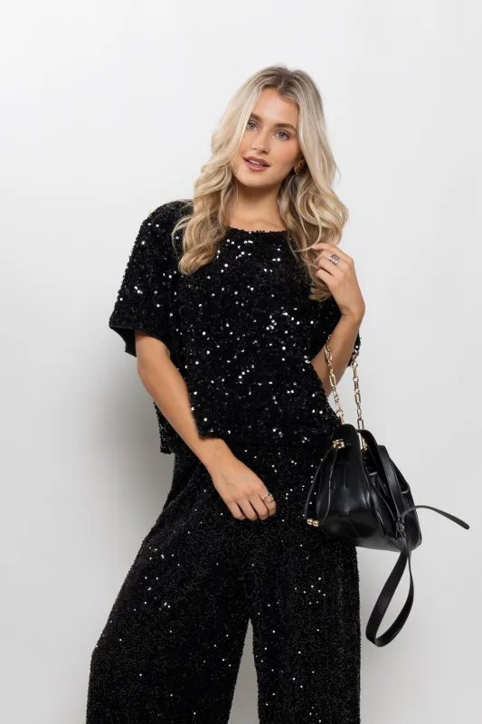 Sylvia Short Sleeve Sequin Top sold by fab'rik