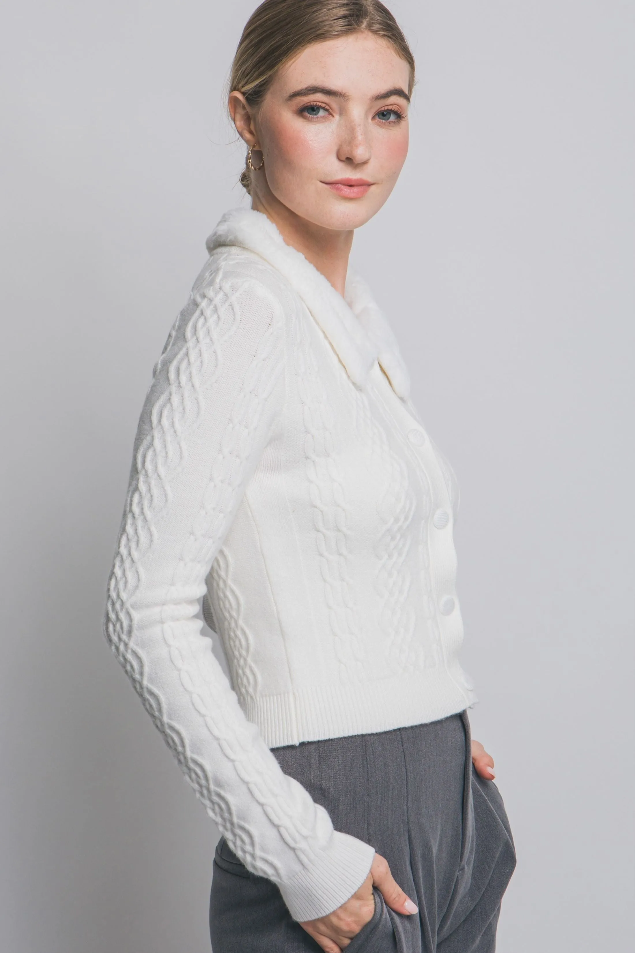 Stevie Faux Fur Collared Cardigan sold by fab'rik product image thumbnail 2