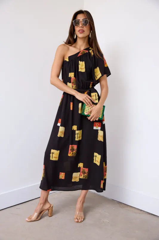 Cali One Shoulder Tie Waist Midi Dress sold by fab'rik