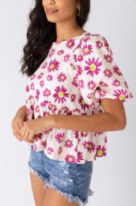 Kayley Daisy Puff Sleeve Top sold by fab'rik