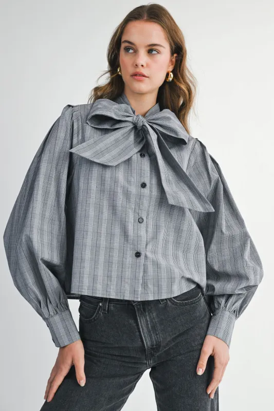 Violet Plaid Bow Blouse Top sold by fab'rik
