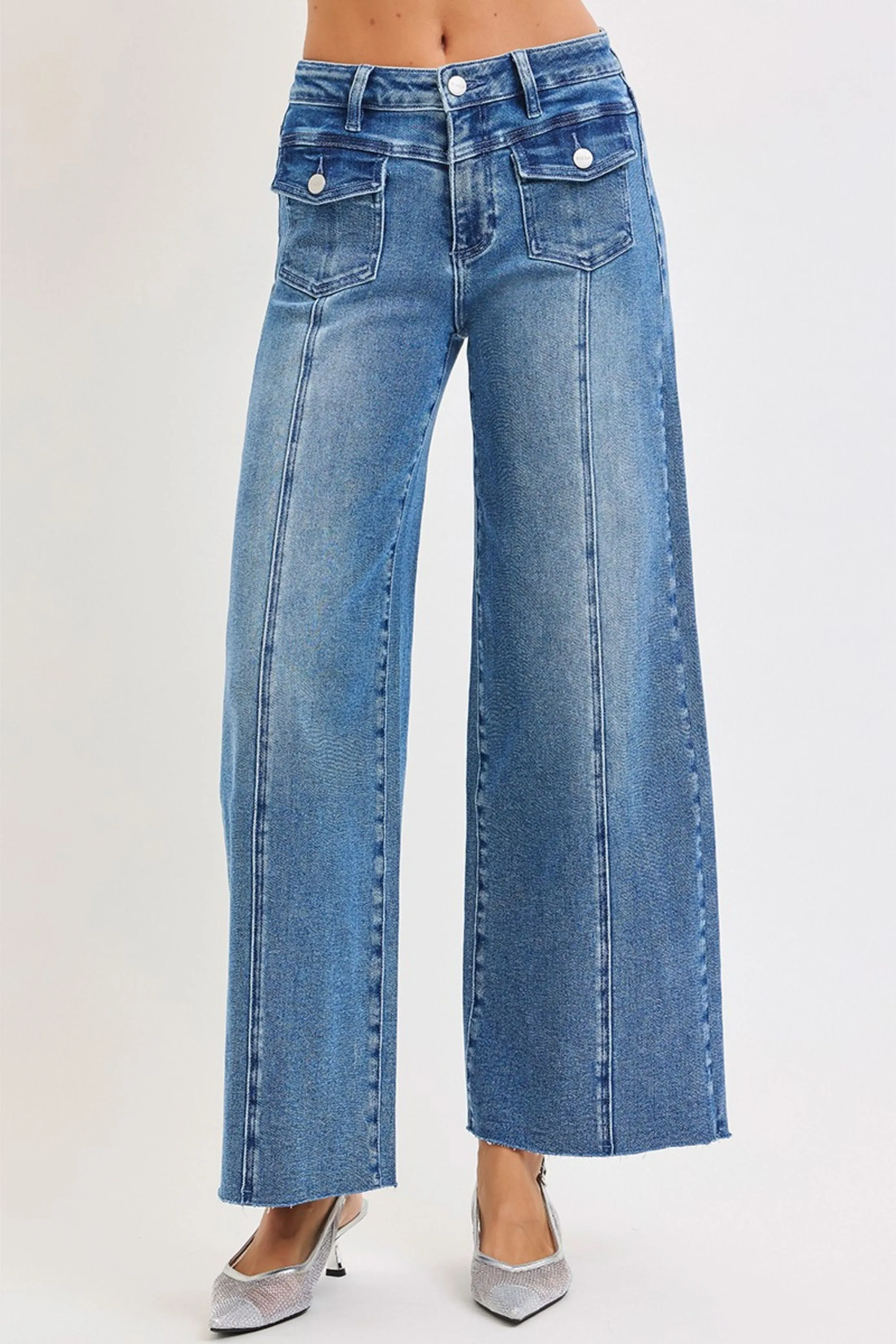 Maya High Rise Patch Pocket Wide Leg Jeans sold by fab'rik