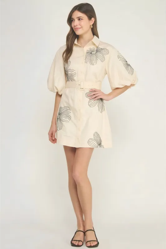 Mallory Embroidered Puff Sleeve Mini Dress made by Strut & Bolt