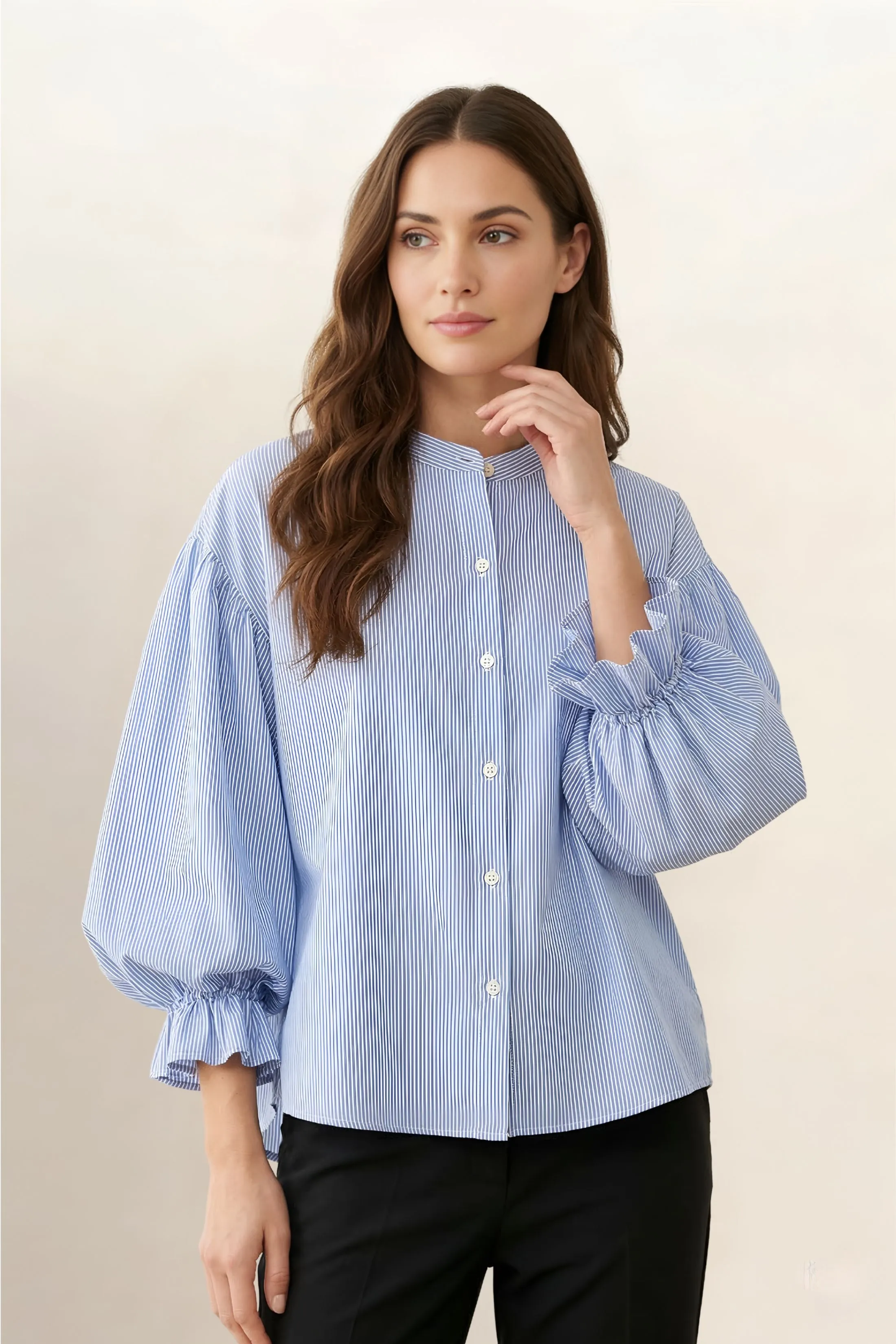 Clark Bubble Sleeve Button Up Top sold by fab'rik