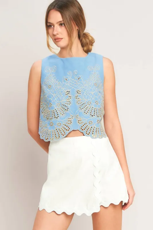 Birdie Sleeveless Embroidery Top made by Flying Tomato