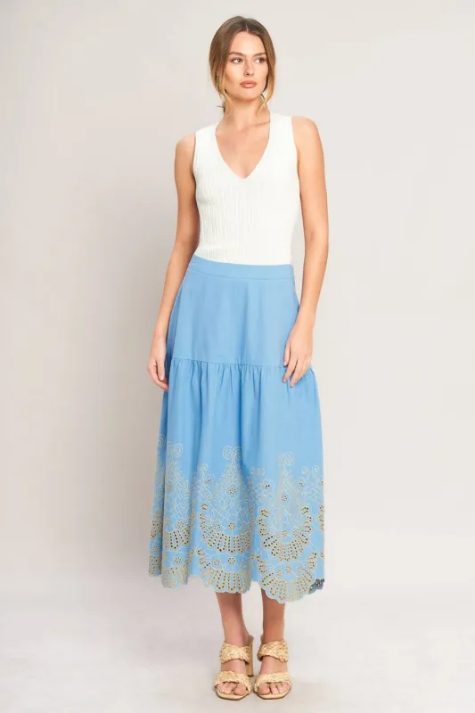 Birdie Embroidery Maxi Skirt made by Flying Tomato
