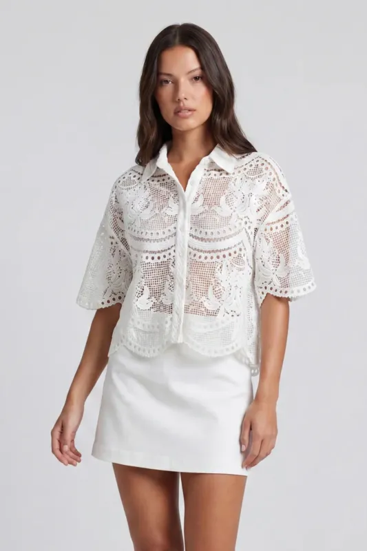 Blake Lace Button Up Collared Top made by Fate