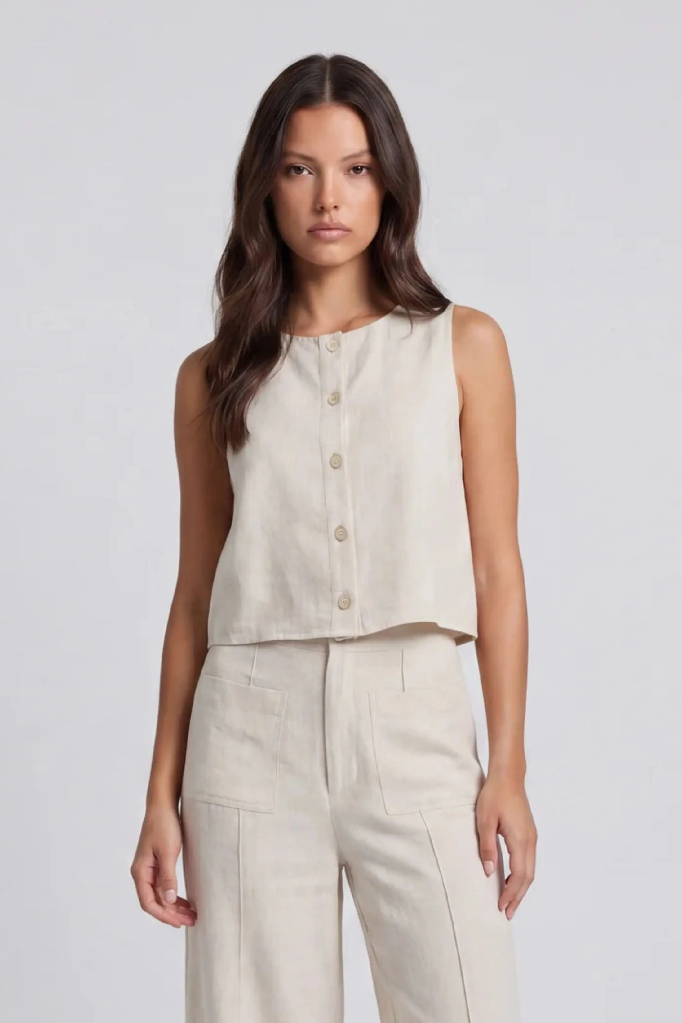 Kaylor Button Up Sleeveless Top sold by fab'rik