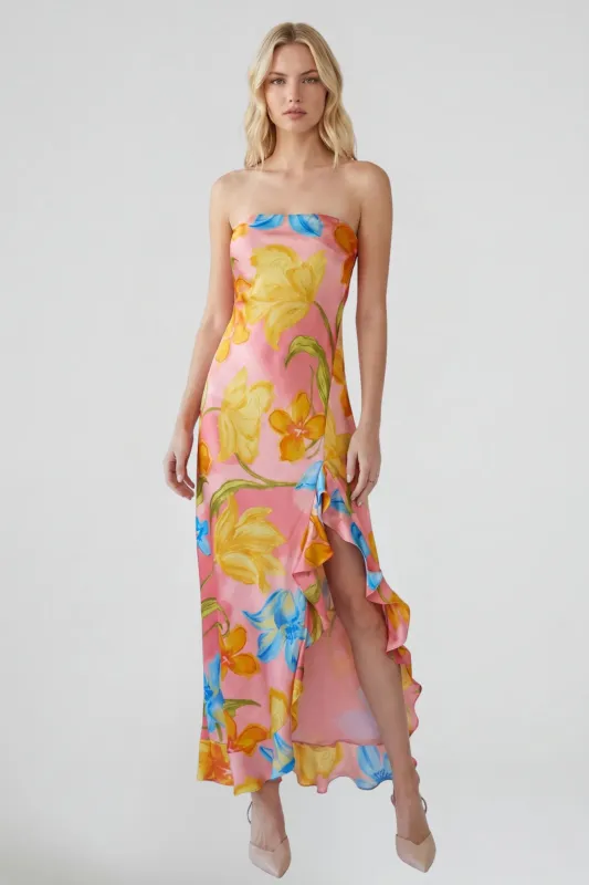 Rosie Strapless Ruffled Slit Maxi Dress made by Dress Forum