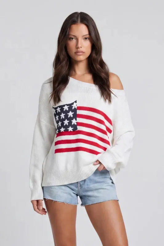 American Flag Pocket Detail Sweater made by emory park