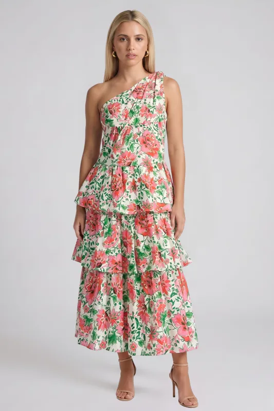 Isabella Tiered Pink Floral Maxi Dress made by entro