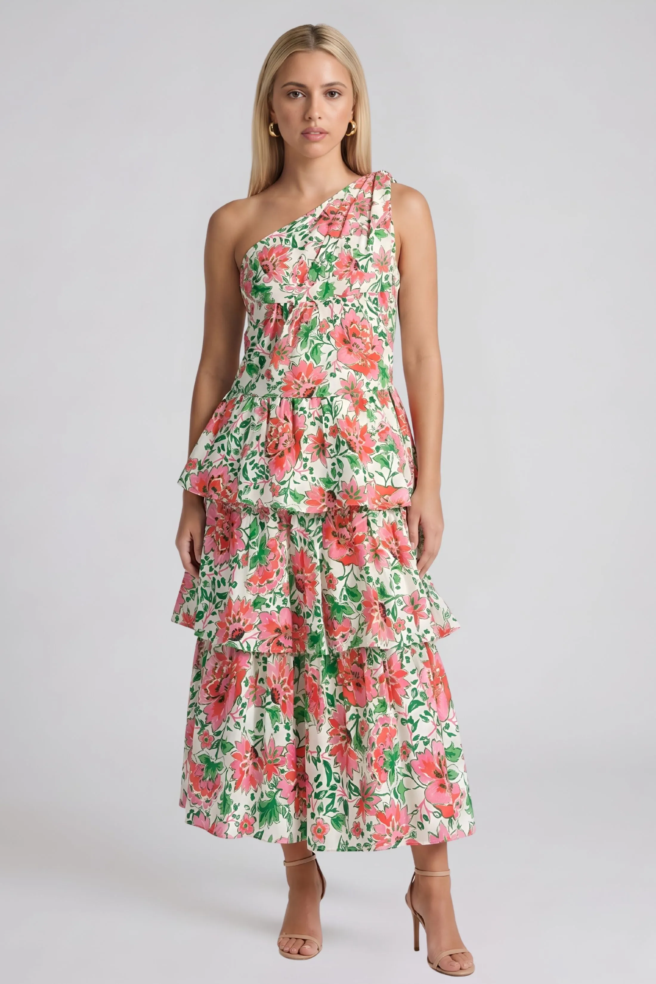 Isabella Tiered Pink Floral Maxi Dress sold by fab'rik