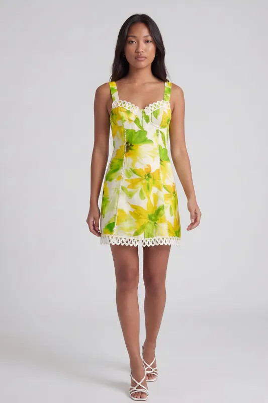 Chloe Lemon Lily Lace Hem Mini Dress made by entro