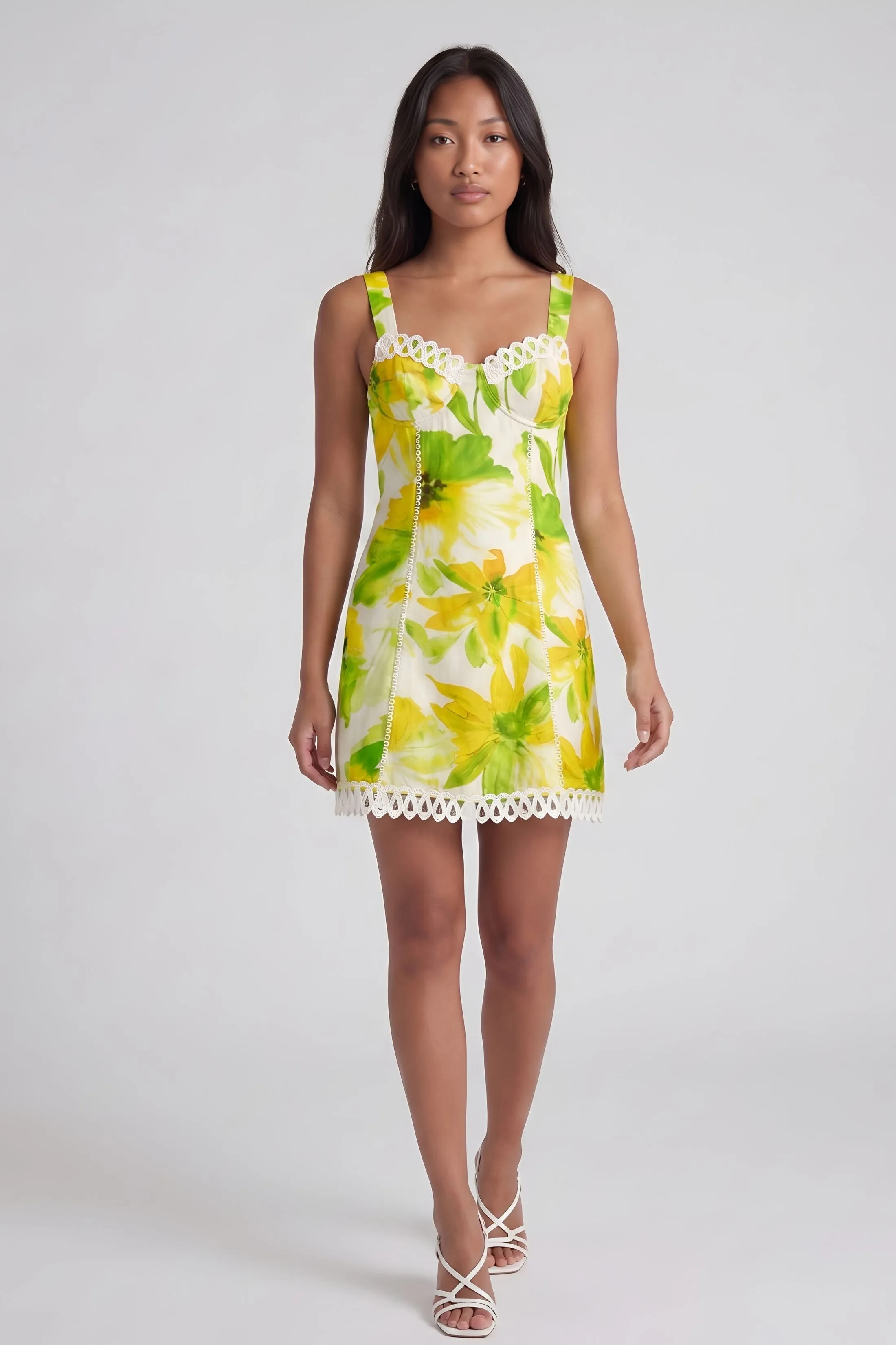 Chloe Lemon Lily Lace Hem Mini Dress sold by fab'rik