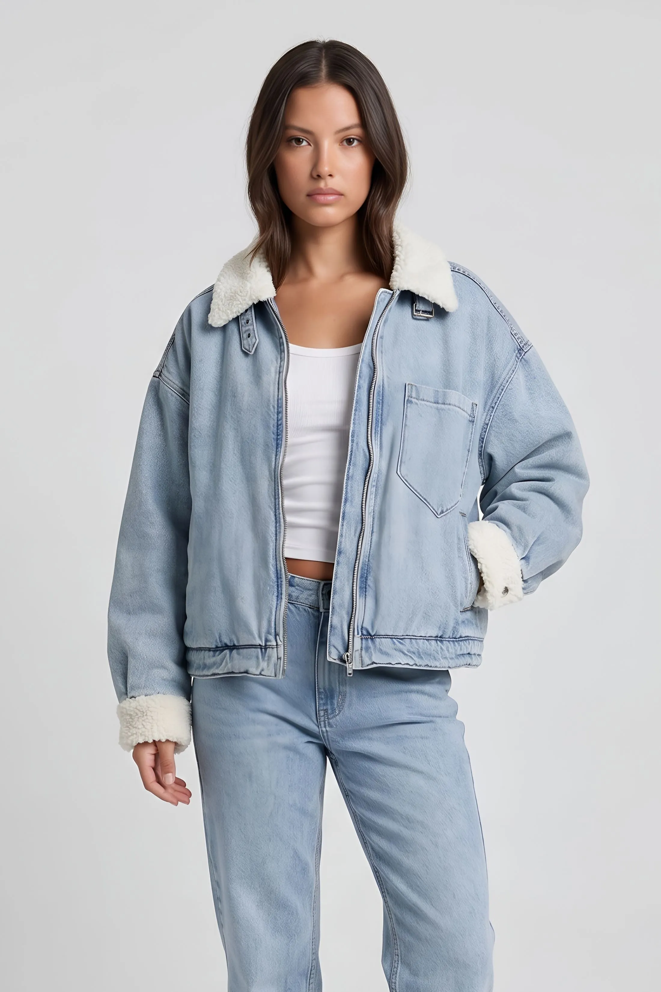Sammy Faux Fur Denim Jacket sold by fab'rik