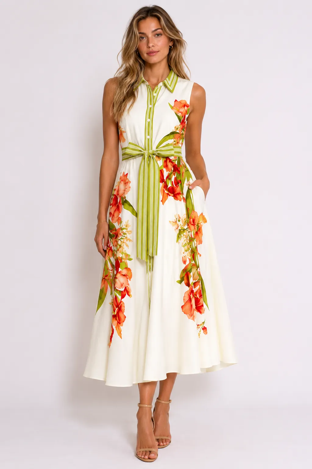 Francesca Collar Floral Midi Dress sold by fab'rik