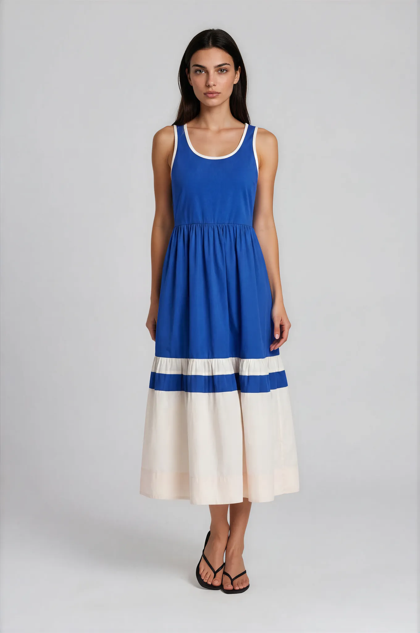 Erica Blue and White Midi Dress sold by fab'rik