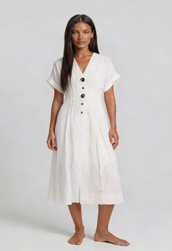 Ellis White Pleated Dress made by entro