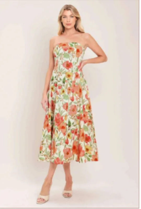Eleanor Floral Strapless Midi Dress made by Flying Tomato