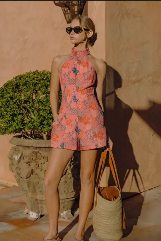Pierce Printed Halter Neck Romper made by Bright