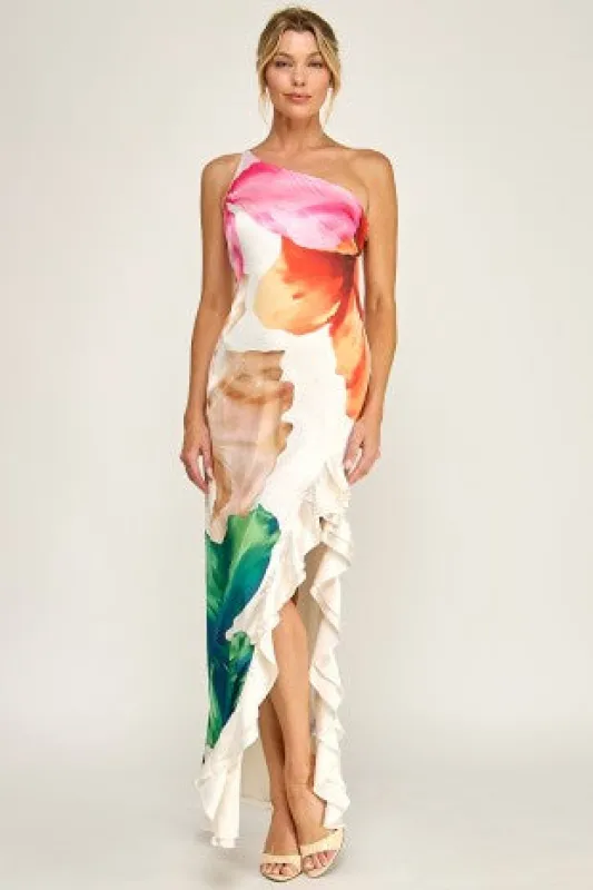 Melanie Satin One Shoulder Maxi Dress made by The Vintage Shop