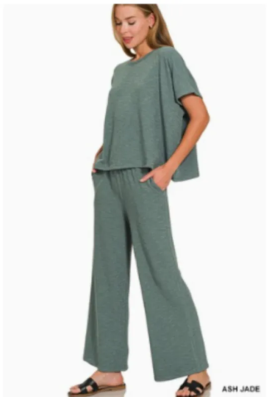 Zola Slub Top & Pants Set made by Zenana