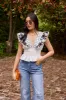 Ruben V Neck Ruffle Top sold by fab'rik