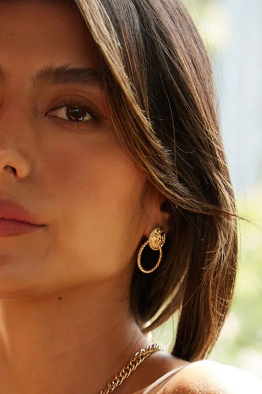 Bryn Lion Head and Twisted Circle Earrings sold by fab'rik