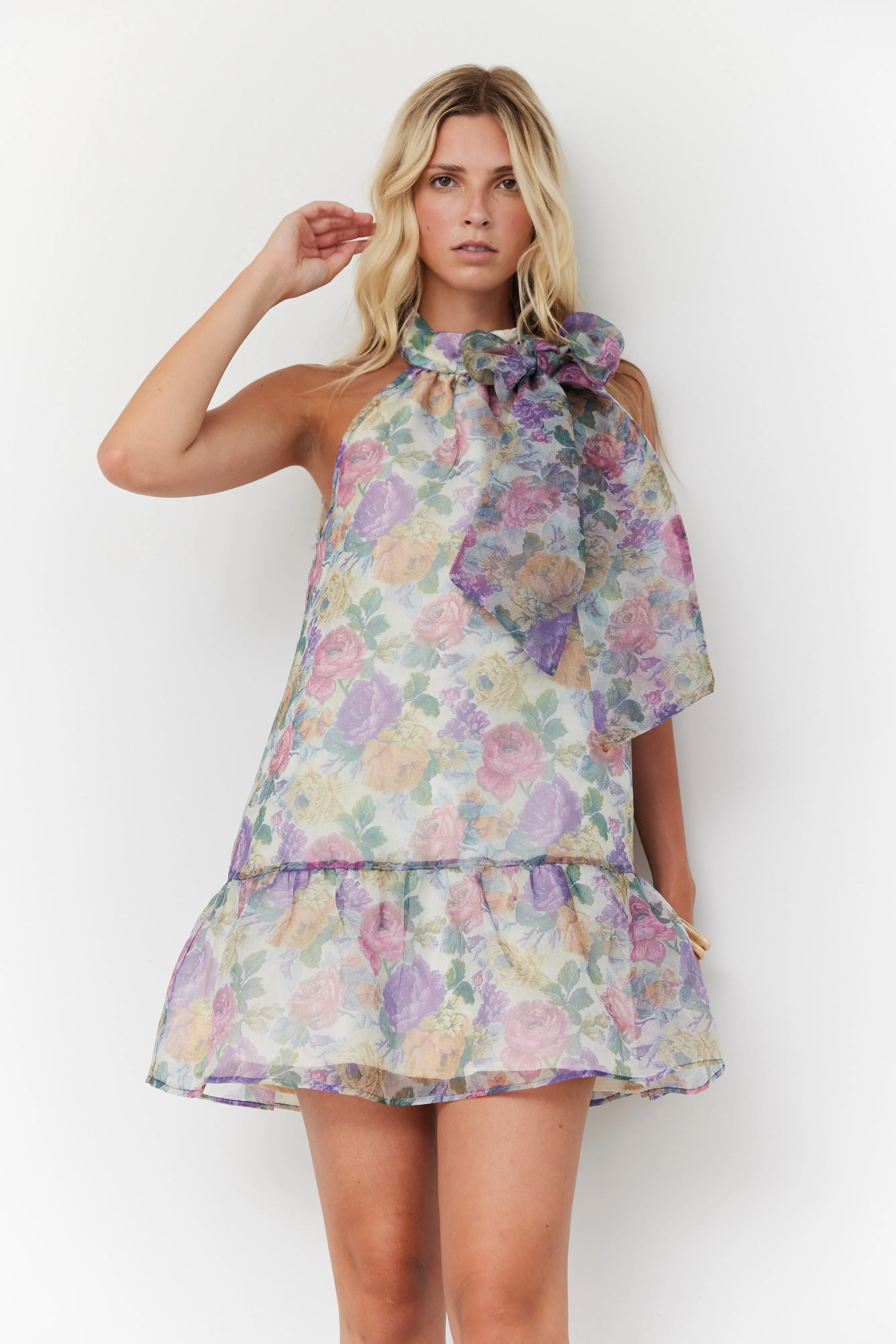 SALE - Eve Tie Neck Floral Mini Dress sold by fab'rik