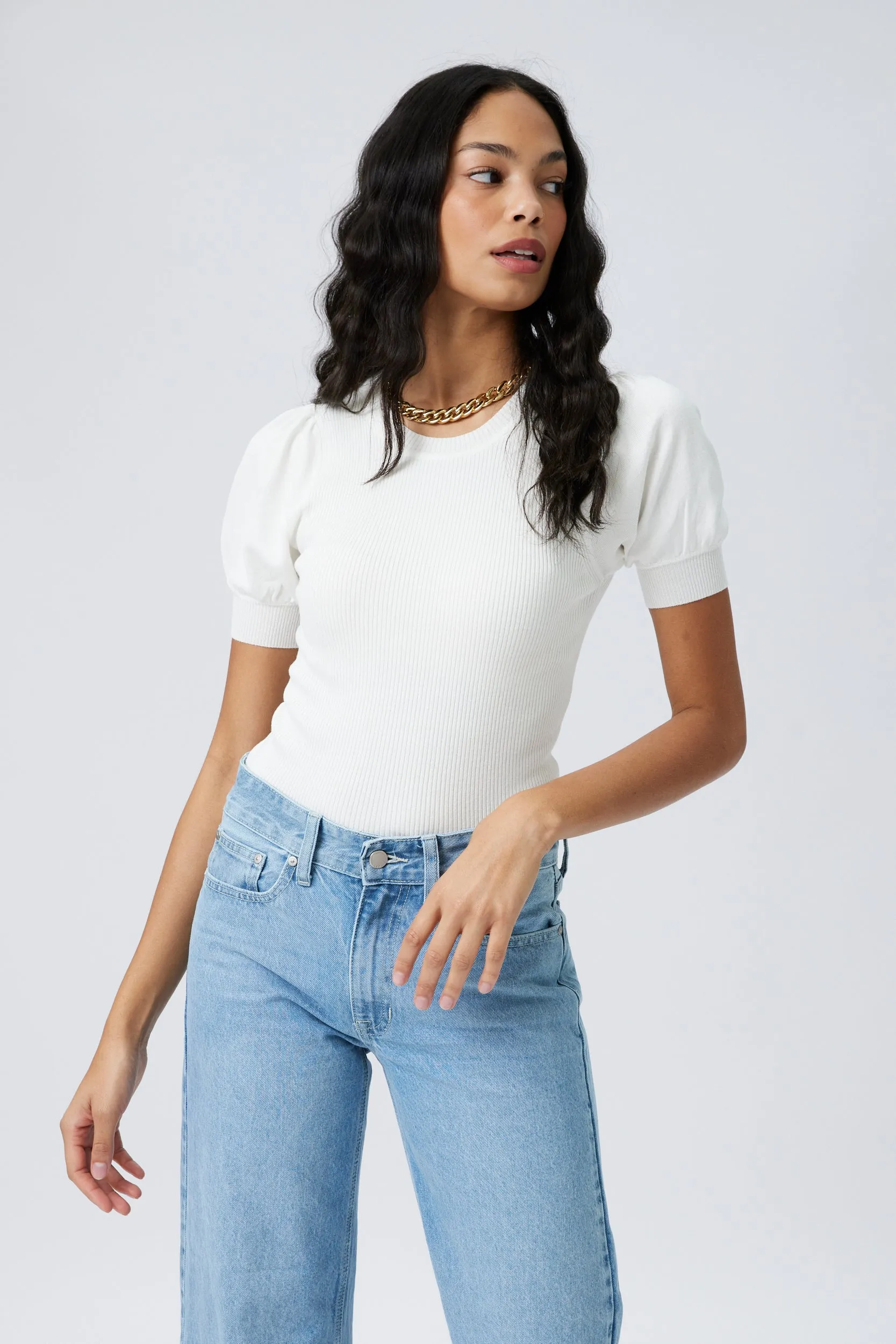 SALE - Baxter Ribbed Puff Sleeve Knit Top sold by fab'rik