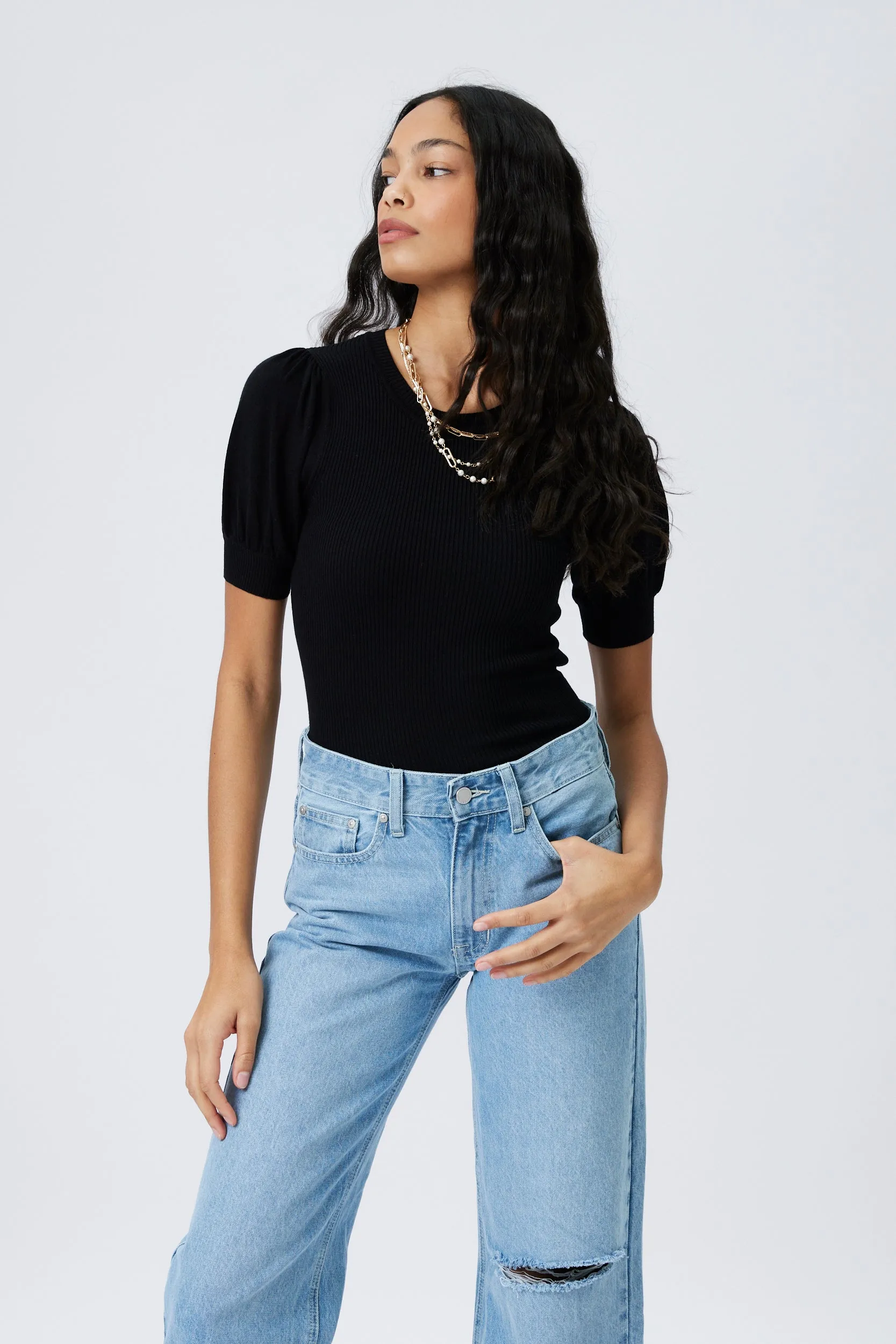 SALE - Baxter Ribbed Puff Sleeve Knit Top sold by fab'rik product image thumbnail 2