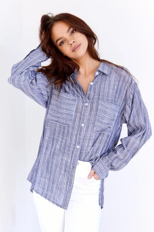 Claire Textured Stripe Button Down sold by fab'rik