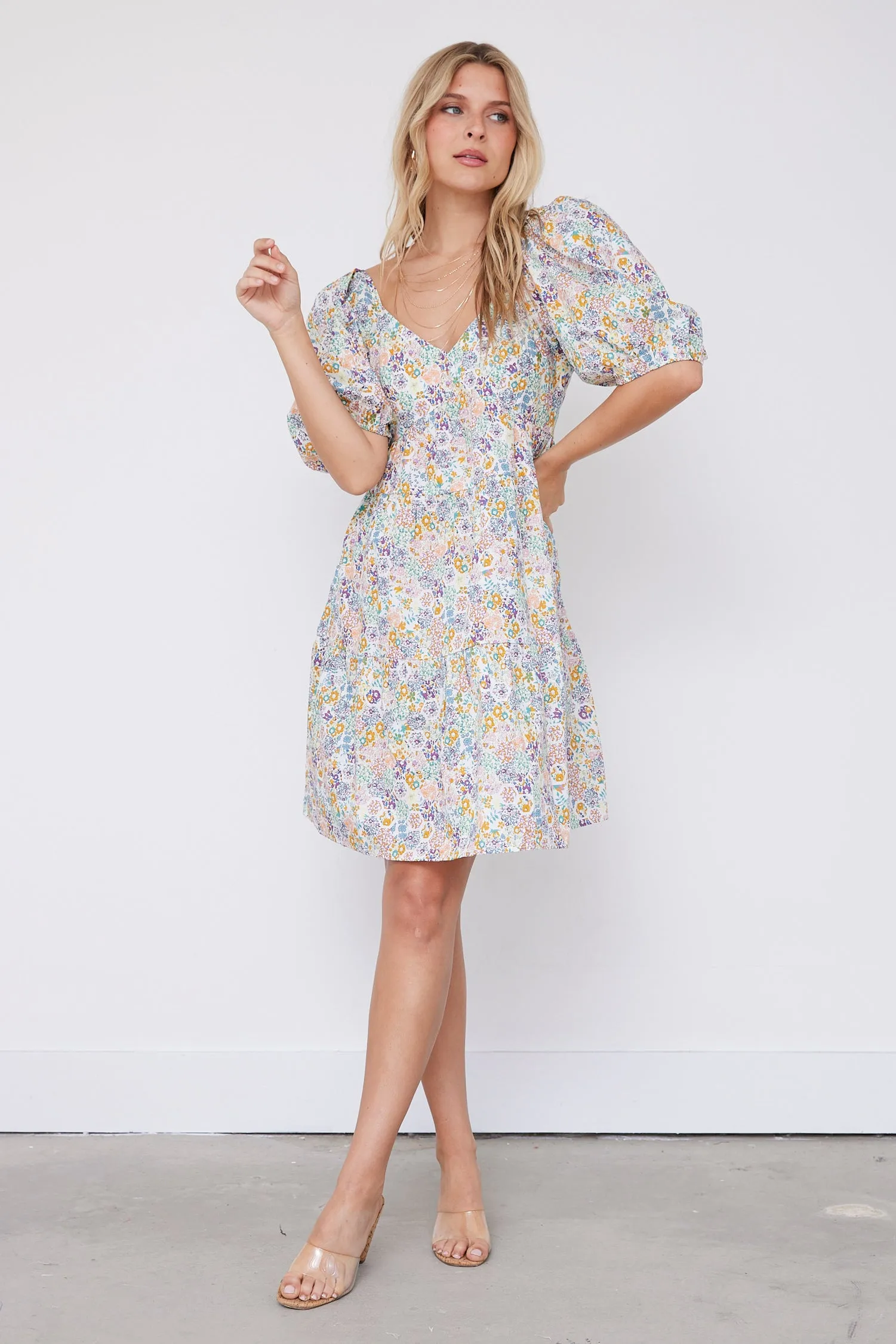 SALE - Vivian Floral Puff Sleeve Dress sold by fab'rik