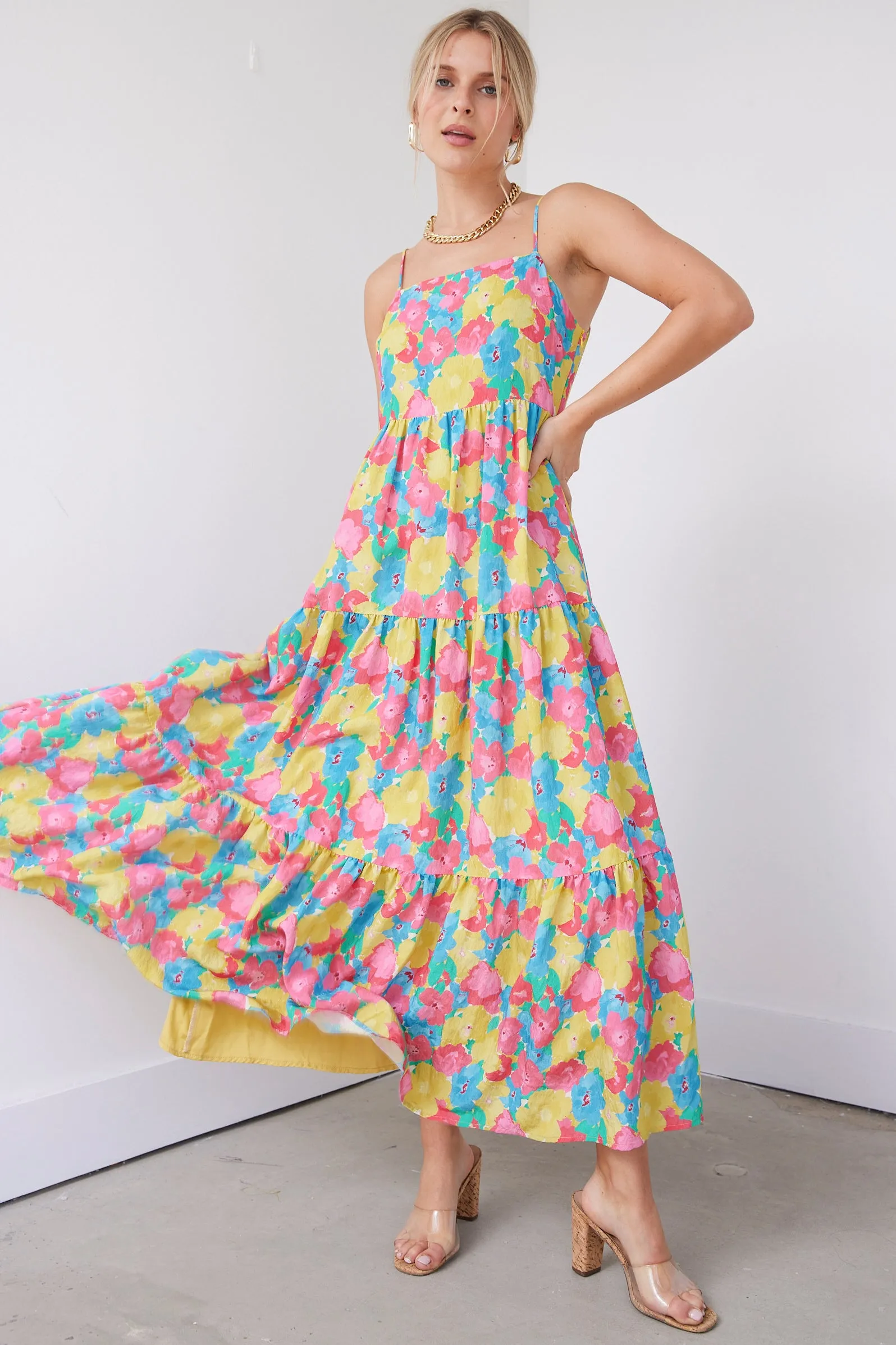 Bradley Multi Colored Ruffled Midi Dress sold by fab'rik