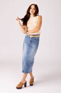 Piper Midi Denim Skirt sold by fab'rik