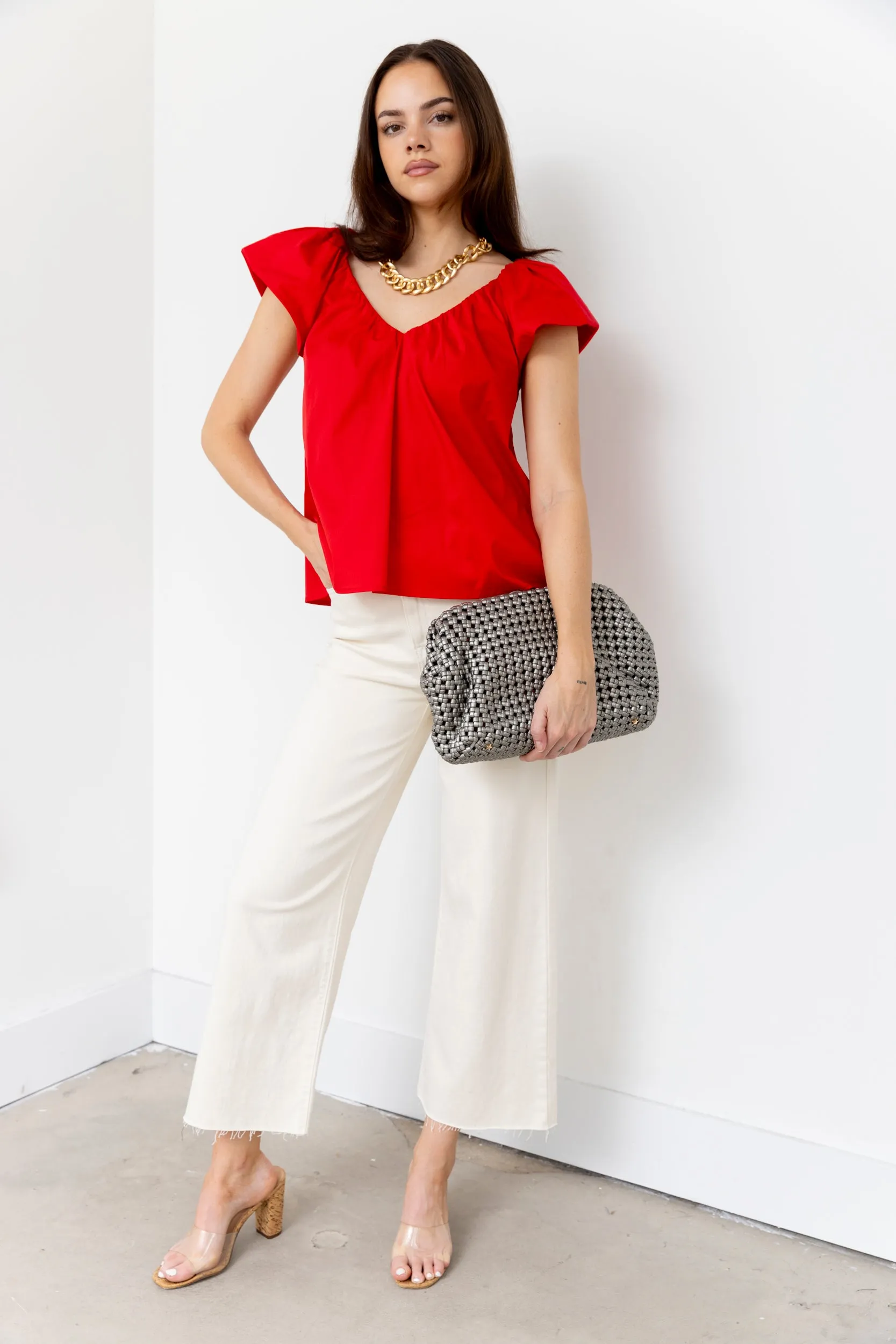 Skyla V Neck Puff Sleeve Poplin Top sold by fab'rik product image thumbnail 2