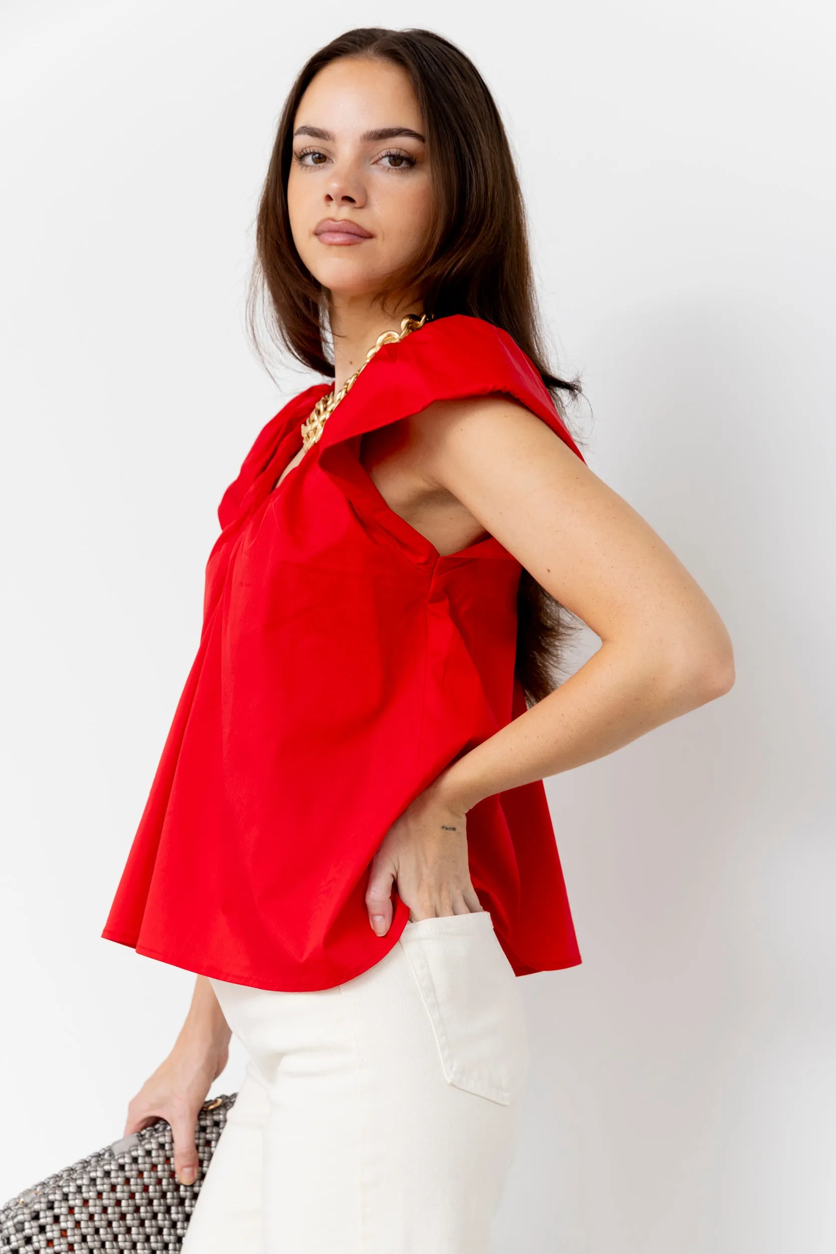 Skyla V Neck Puff Sleeve Poplin Top sold by fab'rik product image thumbnail 3
