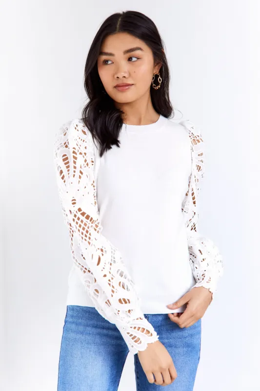 SALE - Parker Lace Sleeve Crew Neck Sweater sold by fab'rik