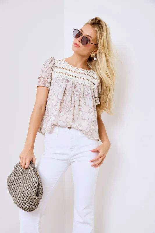SALE - Nicole Crochet Floral Print Top sold by fab'rik