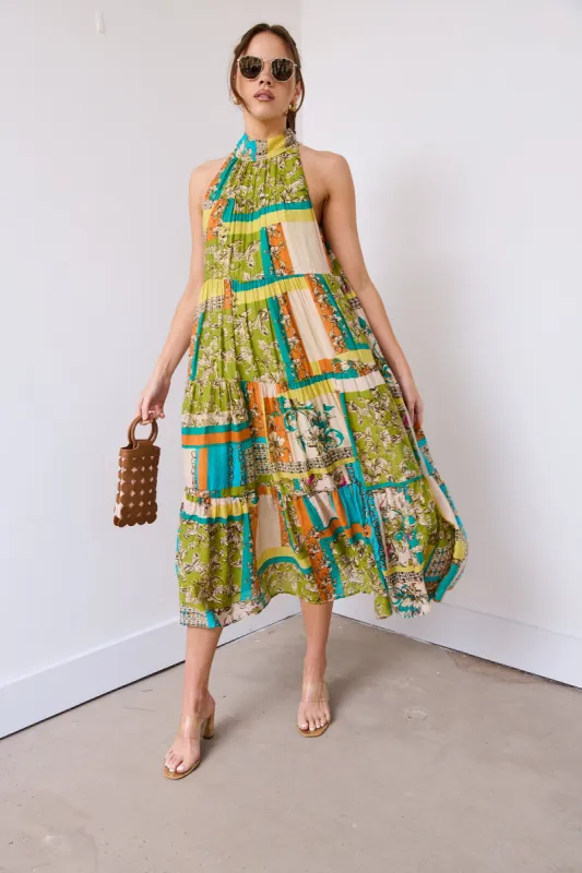 Venice Patchwork Halter Midi Dress sold by fab'rik