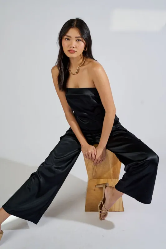 Rosie Satin Strapless Jumpsuit sold by fab'rik