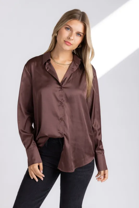 SALE - Hallie Satin Button Down Blouse sold by fab'rik
