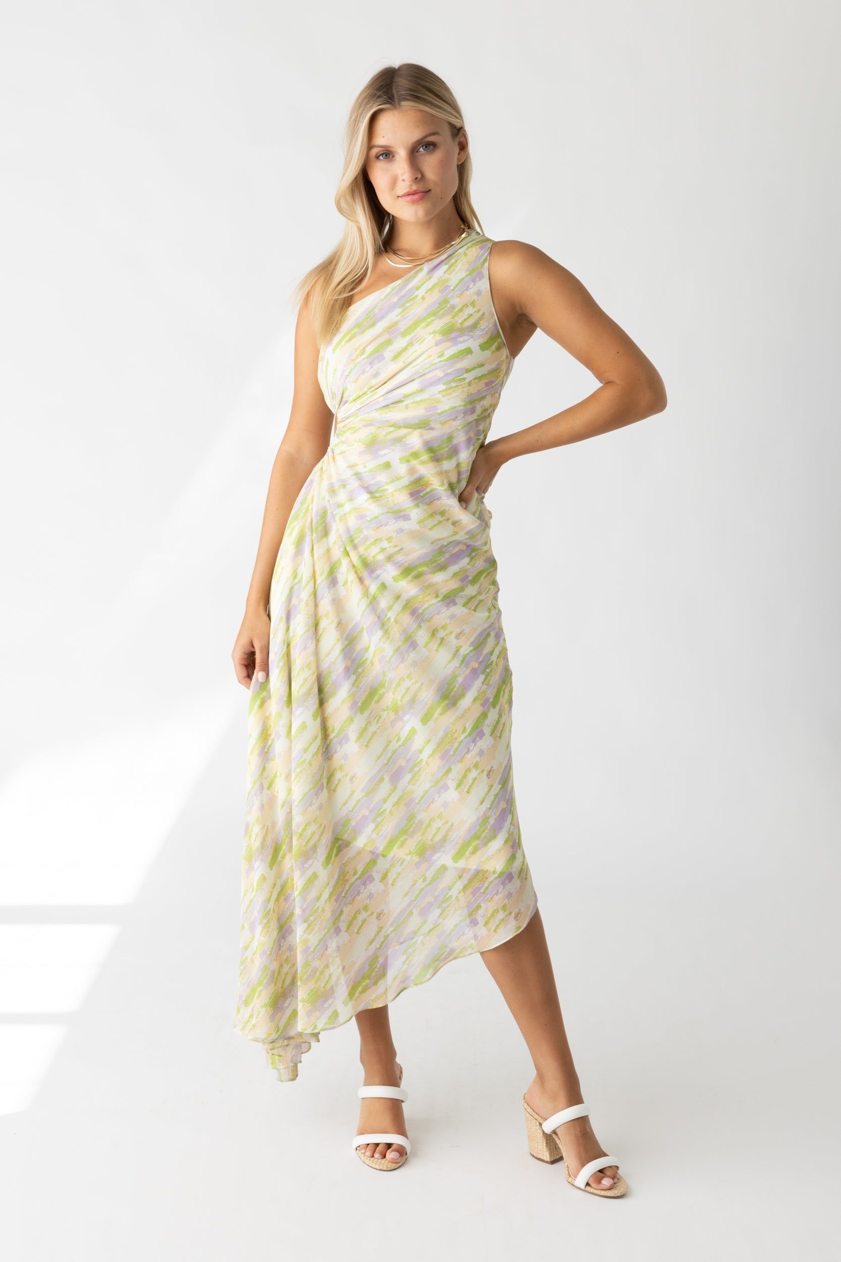 SALE - Flora Asymmetrical One Shoulder Pleated Maxi Dress sold by fab'rik