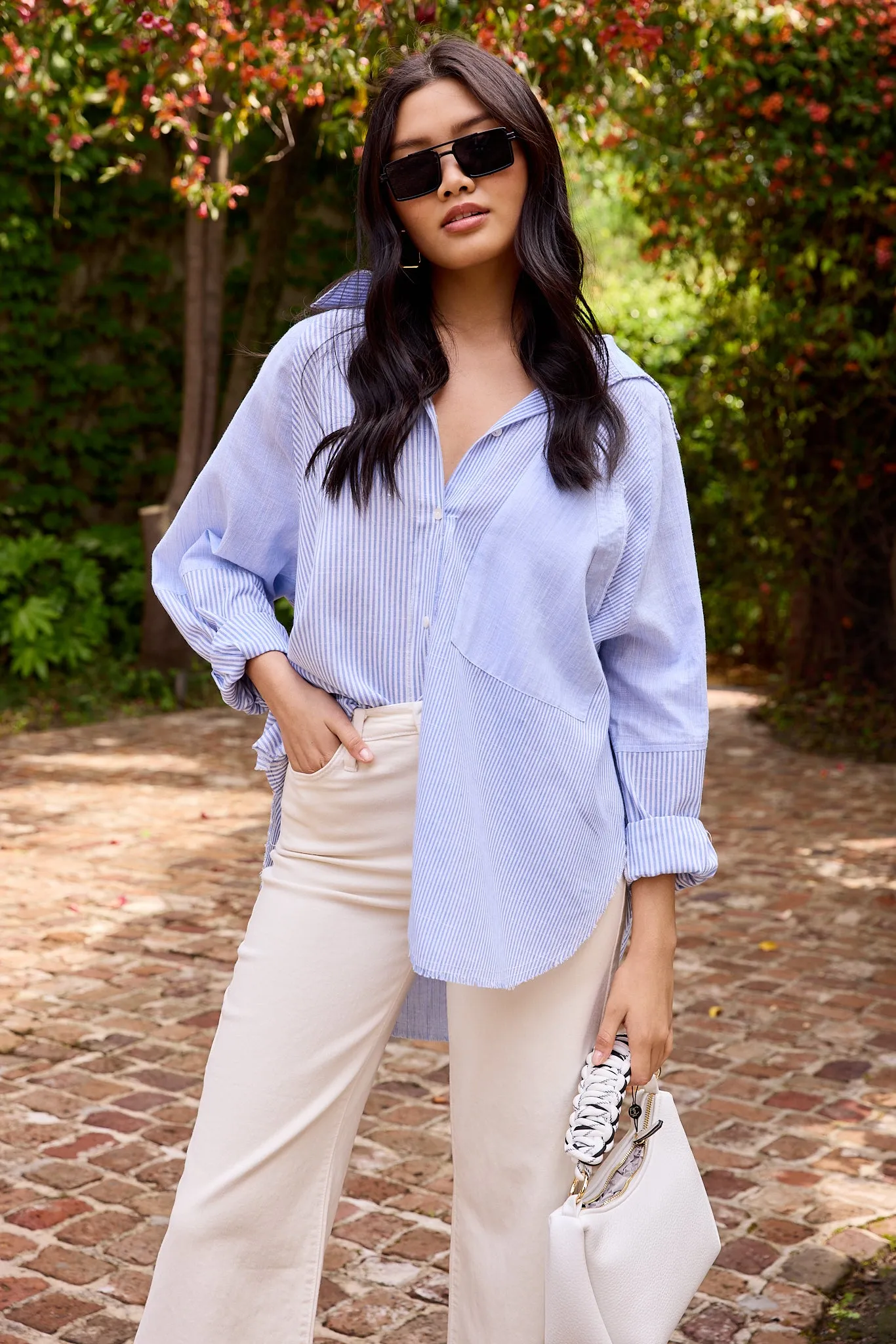 Shayla Mixed Stripes Oversized Shirt sold by fab'rik