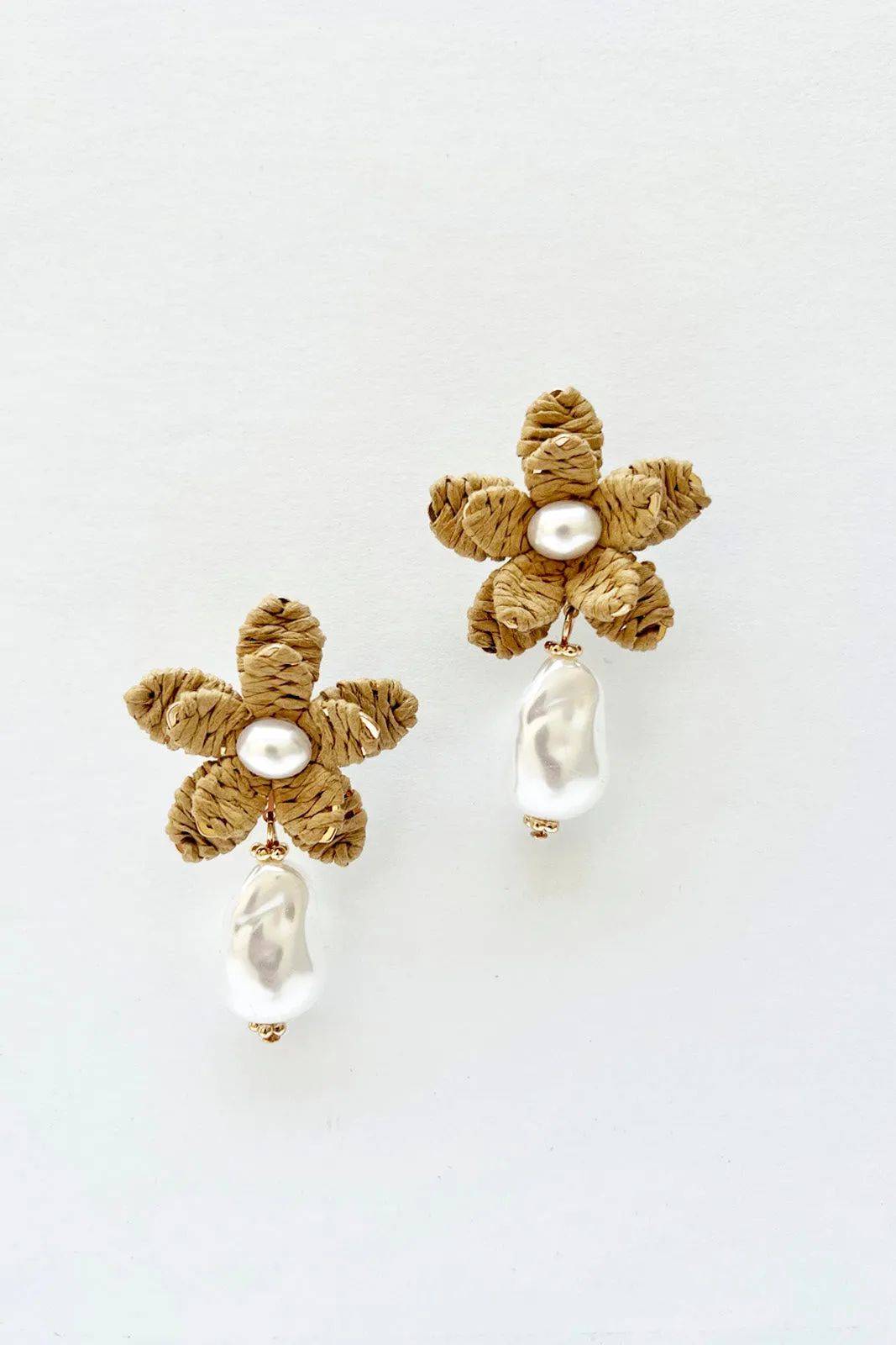 SALE - Ava Raffia Double Flower & Pearl Earrings sold by fab'rik product image thumbnail 2