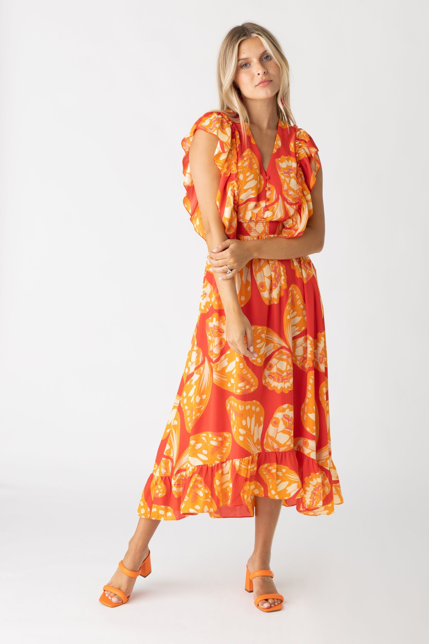 Ella Butterfly Printed Midi Dress sold by fab'rik