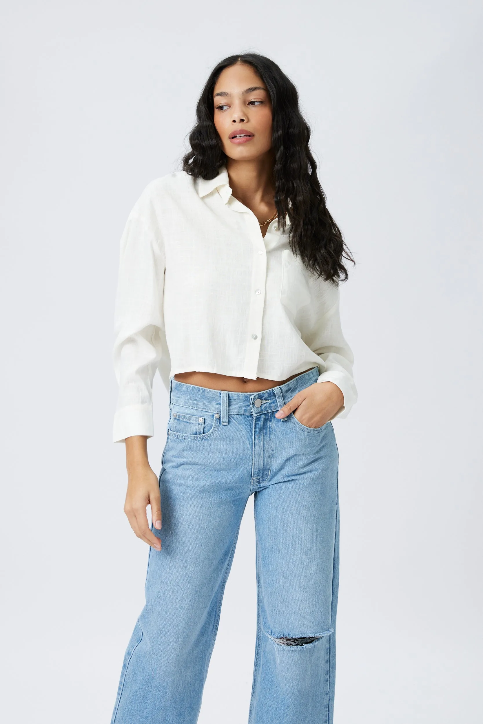 SALE - Gracie Button Down Cropped Shirt sold by fab'rik