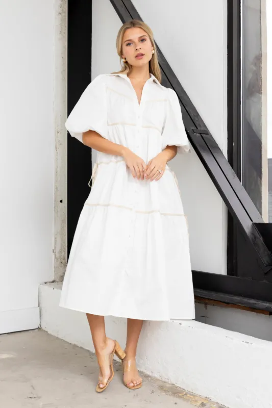 SALE - Hazel Puffed Sleeve Tiered Midi Dress sold by fab'rik